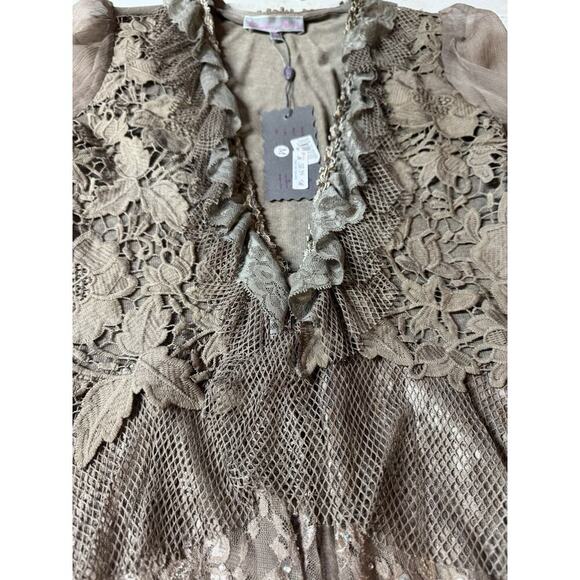 NWT Pretty Angel Blouse Jacket Womens M Lace Rhinestone Embroidery Gypsy Fairy - Picture 10 of 13